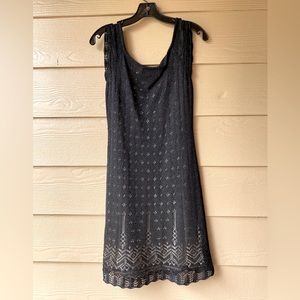 LAUNDRY by SHELLI SEGAL black crochet-style mini dress with nude slip